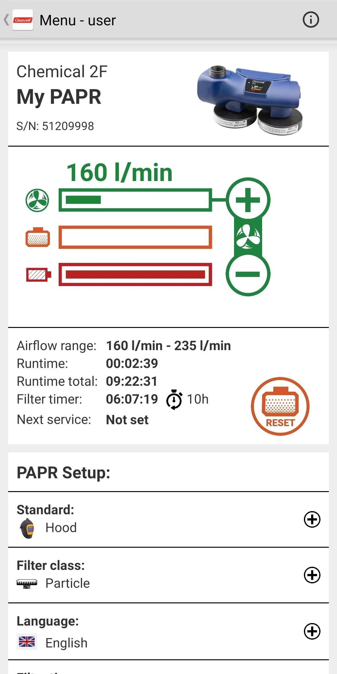 CleanAIR PAPR screenshot